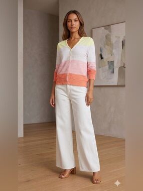 Aldo Martins Pastel Gradient Button-Up Cardigan in Yellow, Pink, Coral